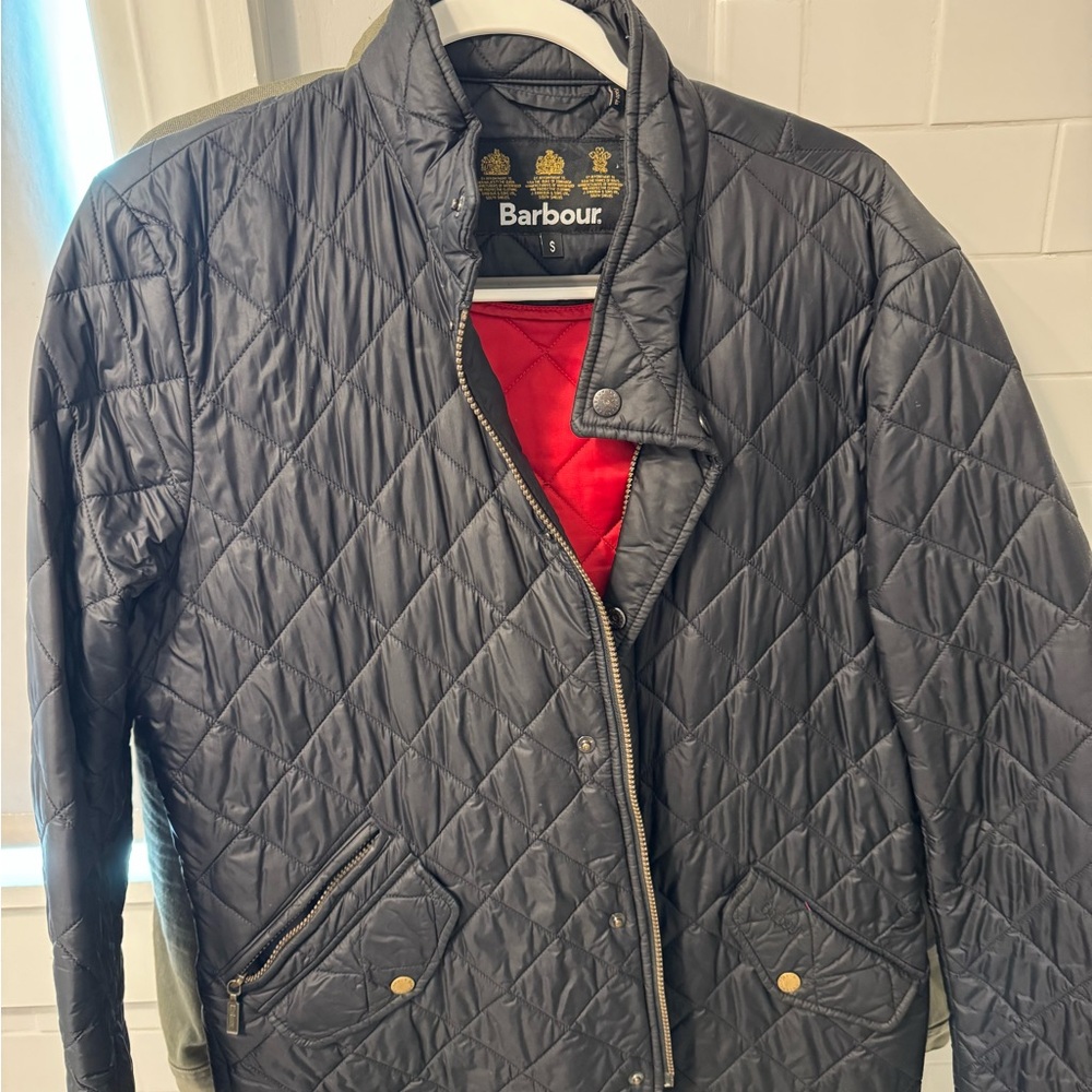 Barbour Black Quilted Jacket with Red Lining